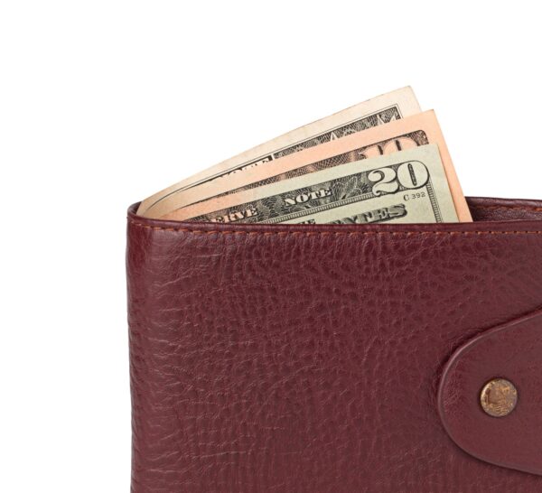 close up of wallet with money